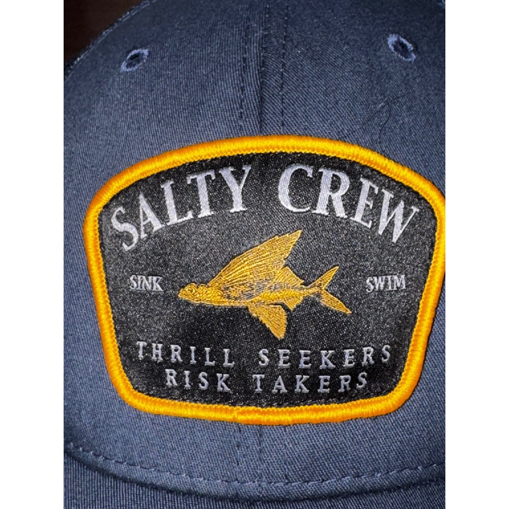 Salty Crew Navy Blue Trucker Hat Flying Fish Snapback Mesh Cap Yupoong Mens
